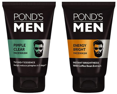 POND's Men Pimple Clear Facewash Reduces Pimples In 3 Days, 100 G & Men's  Energy Bright Face Wash Coffee Beans Bright Skin, 100G